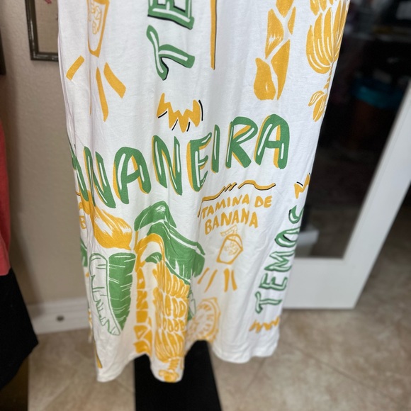FARM Rio from Anthropologie NWT SZ XL tropical Banana printed tshirt midi dress - Picture 9 of 16
